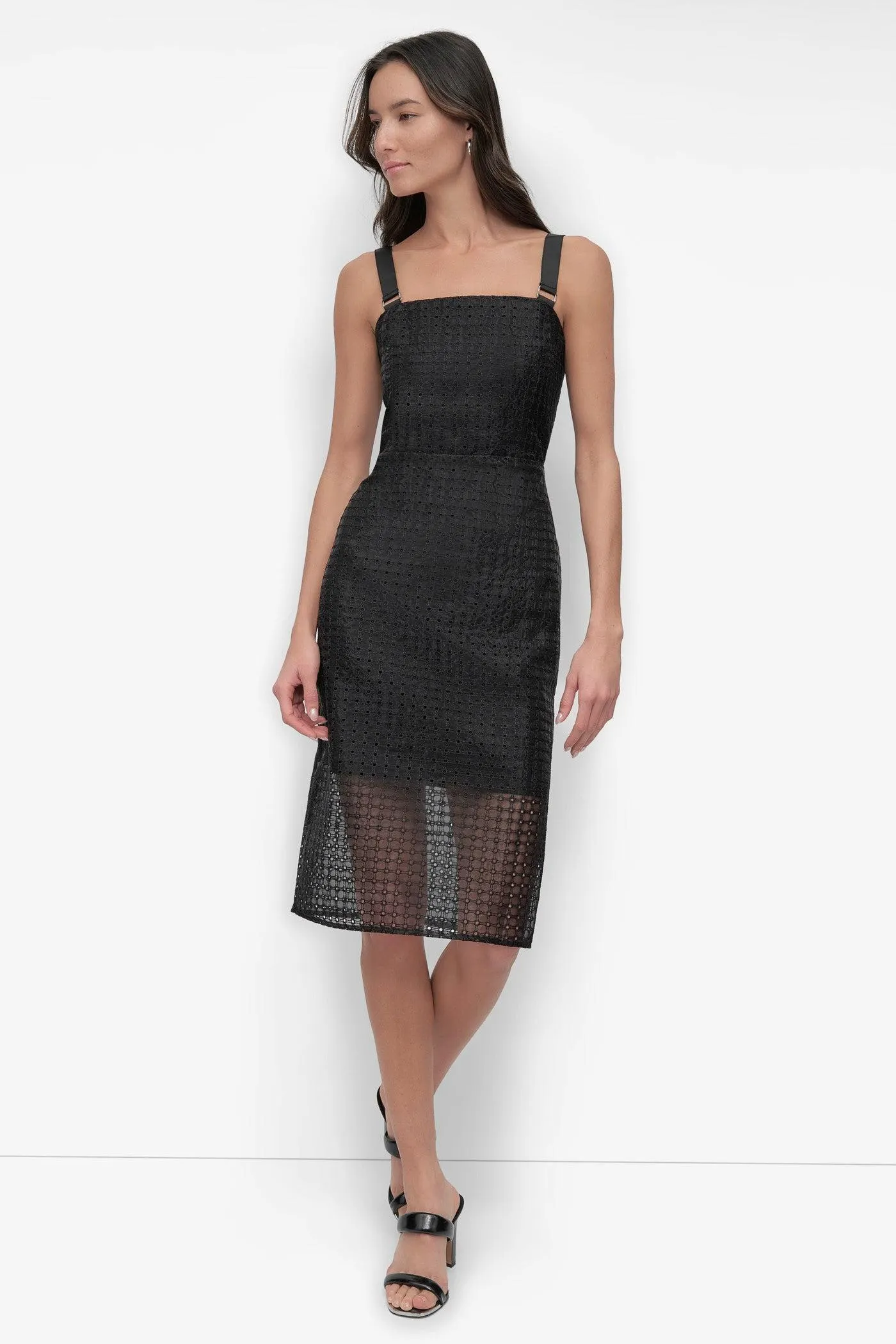MIXED MEDIA ORGANZA EYELET DRESS