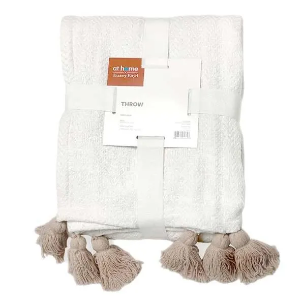 Tracey Boyd Solid White Woven Throw Blanket, 50x60