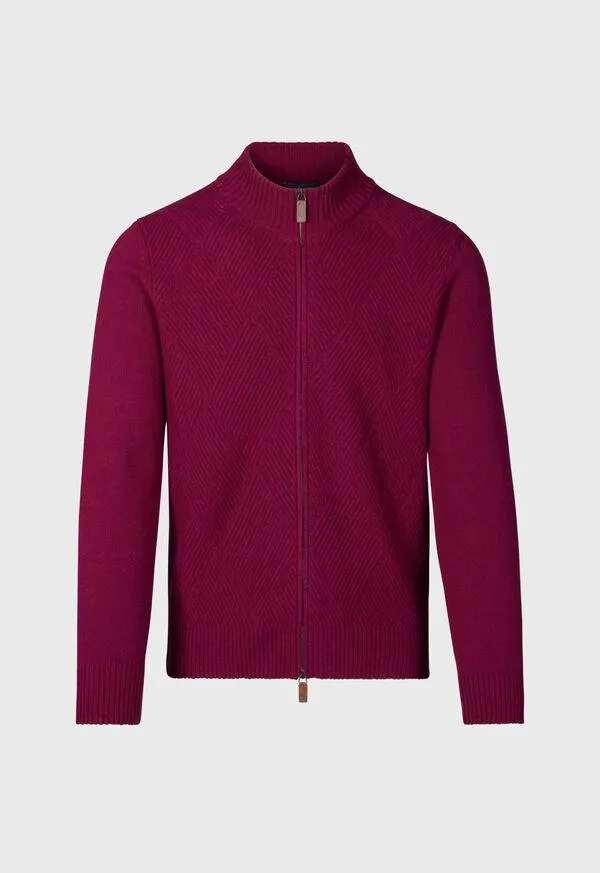 Wool and Cashmere Zip Jacquard Cardigan