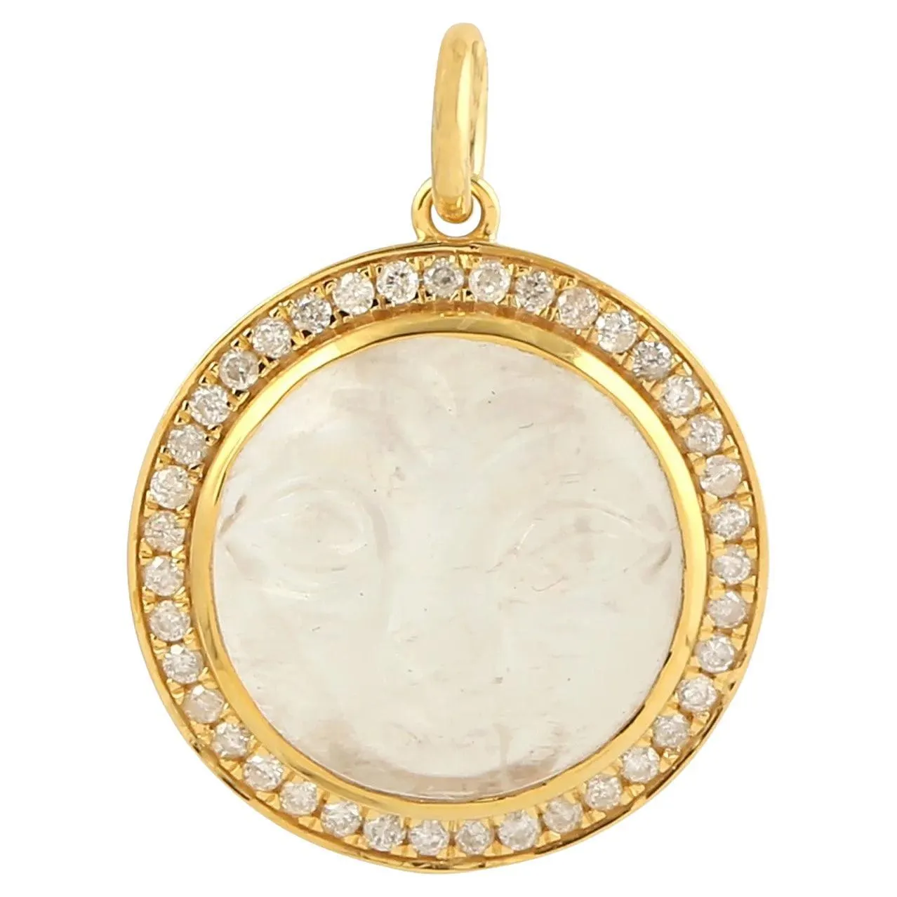 7.36 carat Carved Moonstone Diamond 14 Karat Gold Pendant Necklace