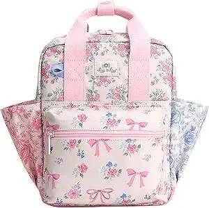Itzy Ritzy Toddler Backpack - Daycare Bag - Features Adjustable Shoulder Straps, 2 Side Pockets & Spacious Interior with Wipeable Fabric Lining & Name Label, Ribbons & Roses Backpack
