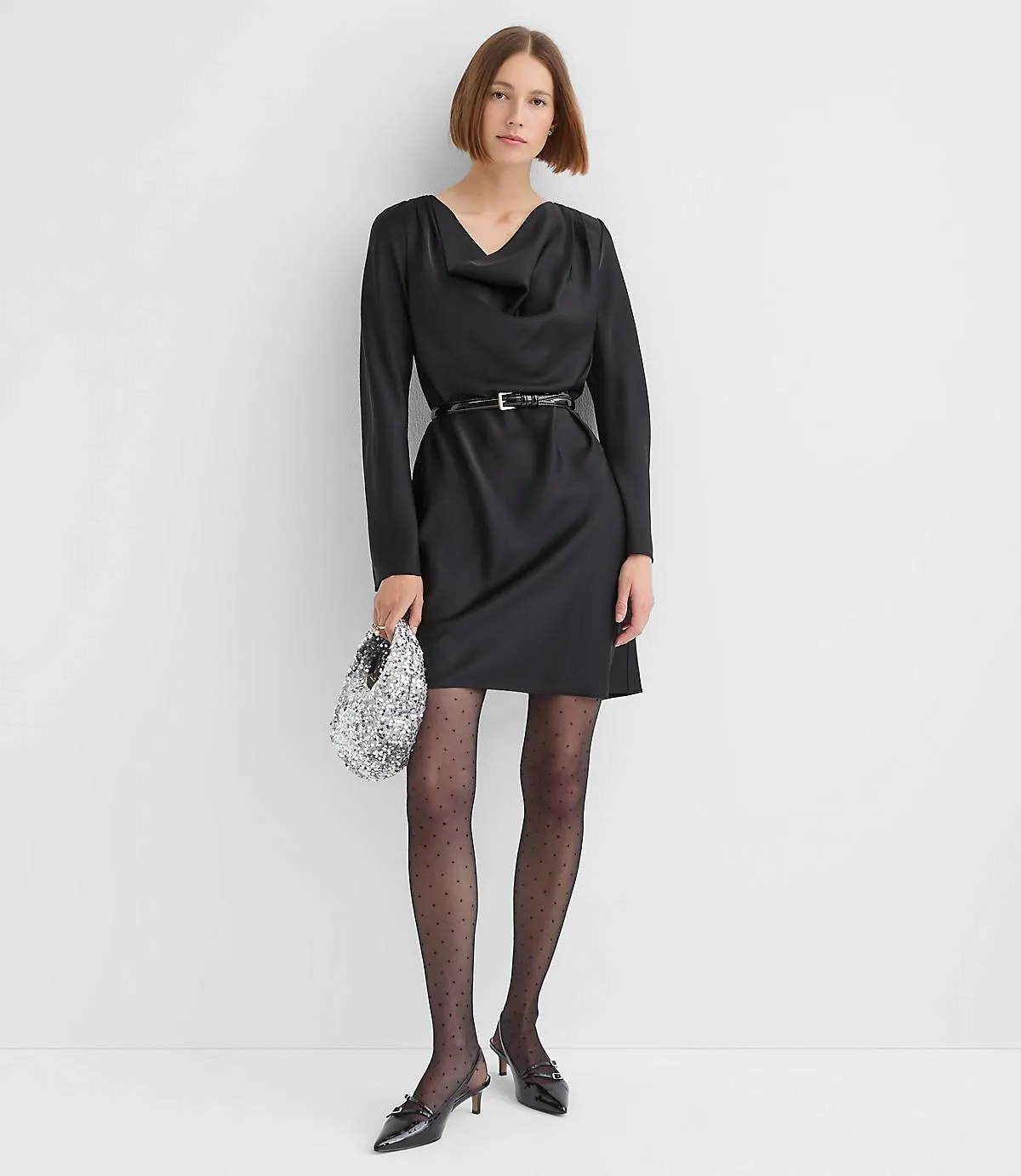 Satin Cowl Neck Mini Dress