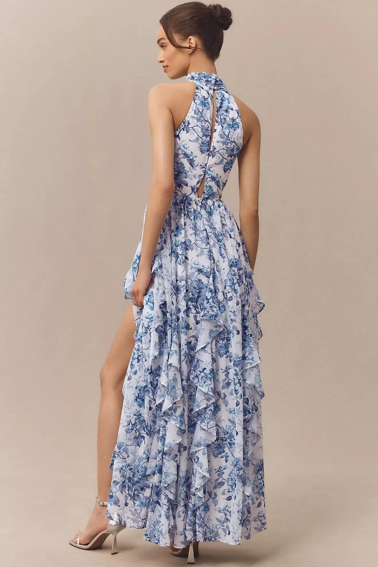 BHLDN High-Neck Printed Chiffon Maxi Dress