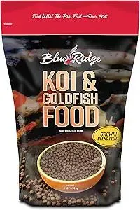 Blue Ridge Koi Fish Food 2lb - Koi Food 3/16” Large and Mini Blend Growth Formula, Goldfish Food, Premium Fish Food for Ponds, Ponds Fish Food, Floating Pond Pellets
