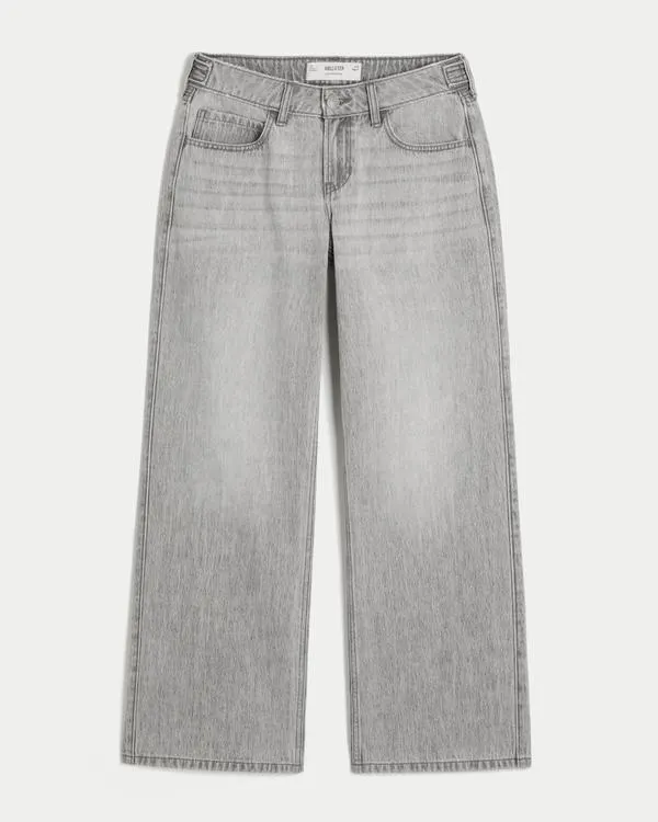 Adjustable Waist Low-Rise Grey Baggy Jeans