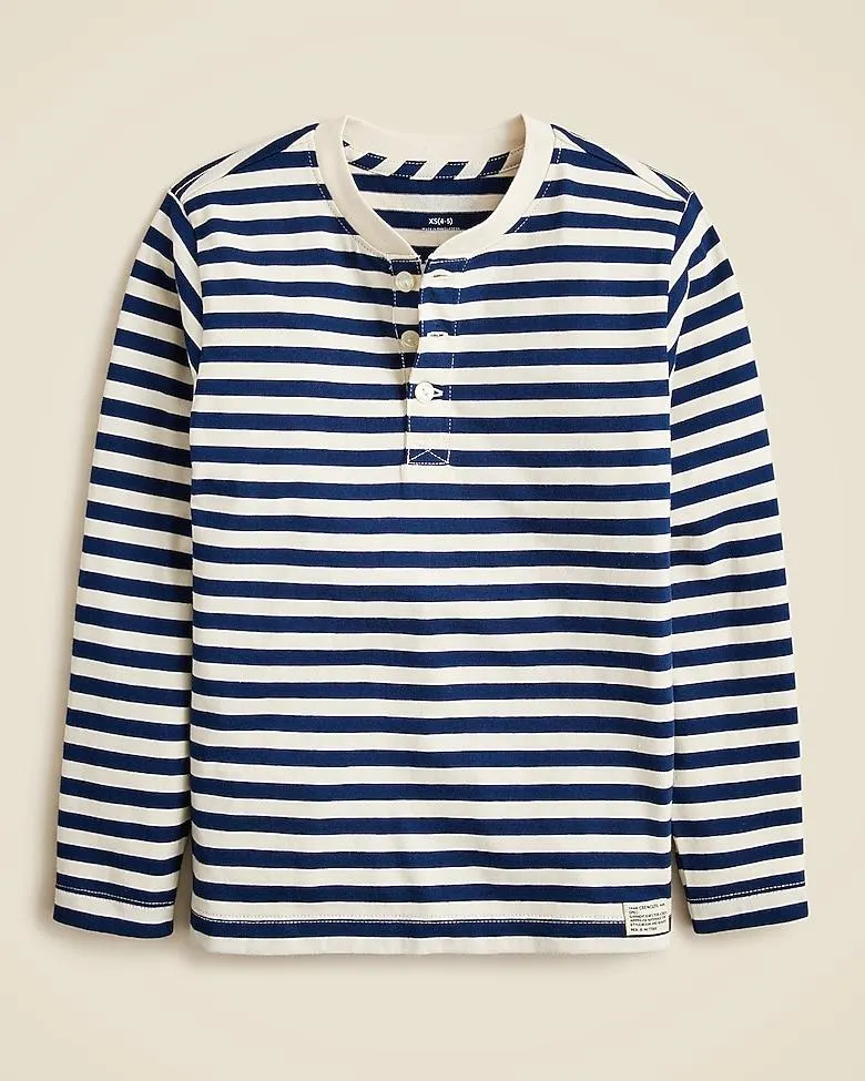 Kids' long-sleeve henley T-shirt in striped broken-in-jersey