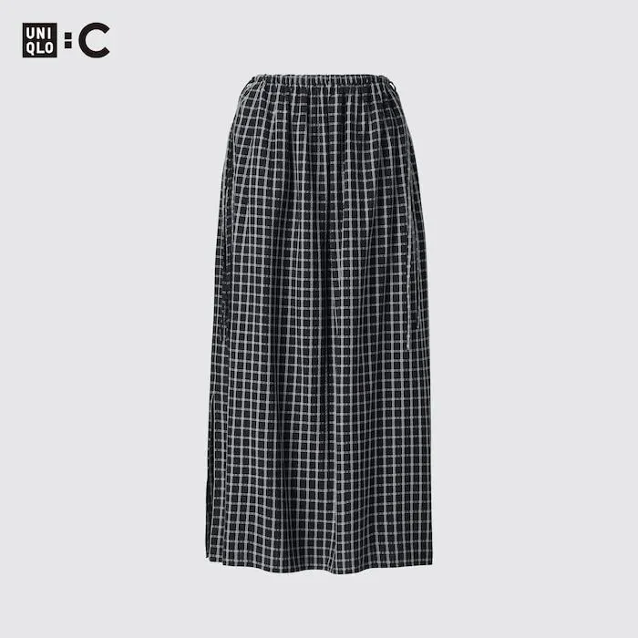 Gathered Checked Long Skirt