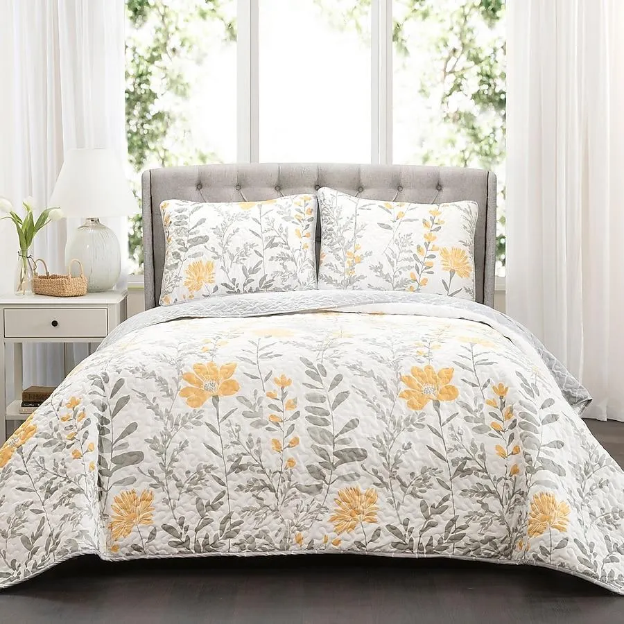 Lush Decor Yellow Floral Reversible King Quilt