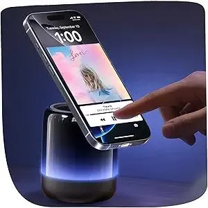 MAGIC JOHN Wireless Induction Speaker with Magnetic Phone Stand, Bluetooth Speaker, Powerful Stereo Sound, Colorful LED Lights, for Home and Outdoors,Compatible with iPhone/iPad/Samsung