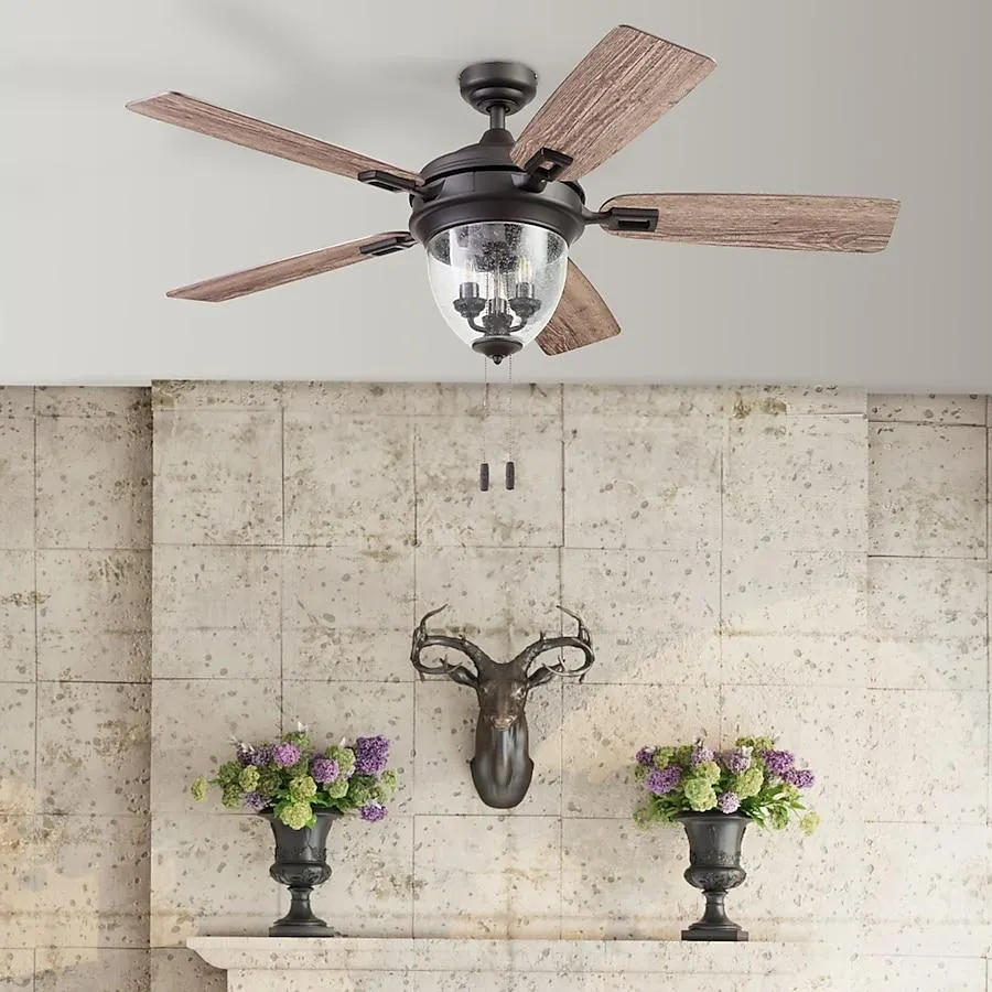 Honeywell Glencrest 52-in Outdoor Bronze with Aged Teak/Dark Walnut Blades Ceiling Fan With Light ( 5 -Blade )
