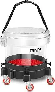 DNA MOTORING 5 Gallon Washing System Includes 15.5L Bucket, Grit Guard, Five Castor, Bucket Dolly, and Lid for Car Wash and Detailing, Transparent, TOOLS-00603