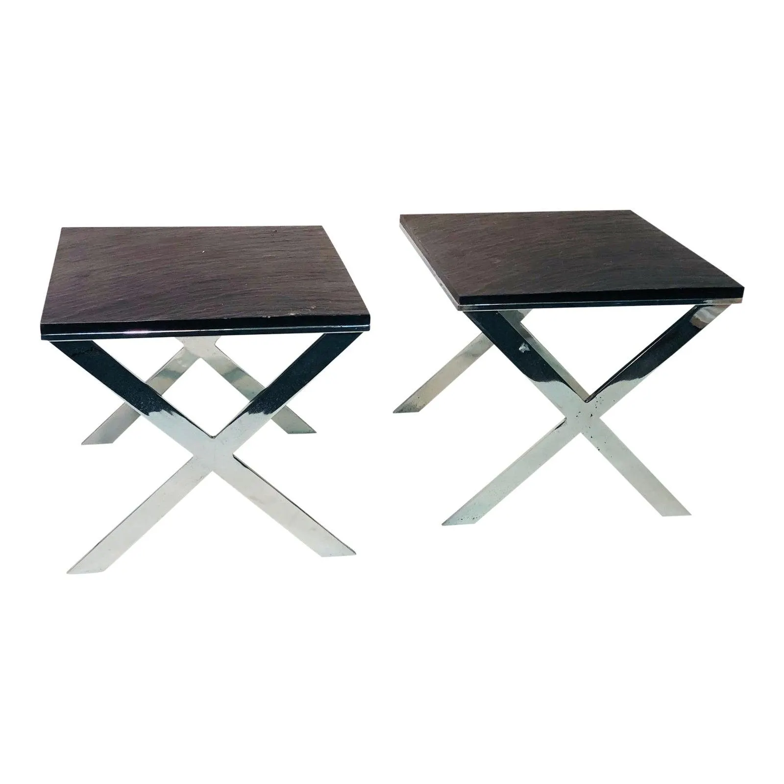1970s X Base Bench Side Tables - a Pair