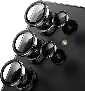 WSKEN for Samsung Galaxy S24 Ultra Camera Lens Protector, Ultra Thin Scratch Resistant 9H Tempered Glass with Aluminum Metal Circle Camera Screen Protector Cover Accessories, Black