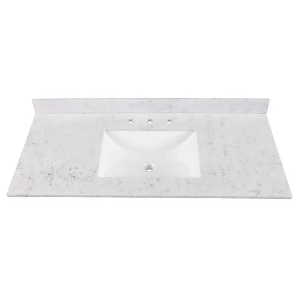 49 in. W x 22 in. D Engineered Stone Composite White Rectangular Single Sink Vanity Top in Pulsar