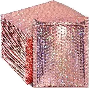 Outus 30 Pieces Holographic Bubble Padded Mailer Holographic Bubble Mailers Padded Envelopes Self Sealing Cushion Envelopes for Mailing, Shipping and Packing