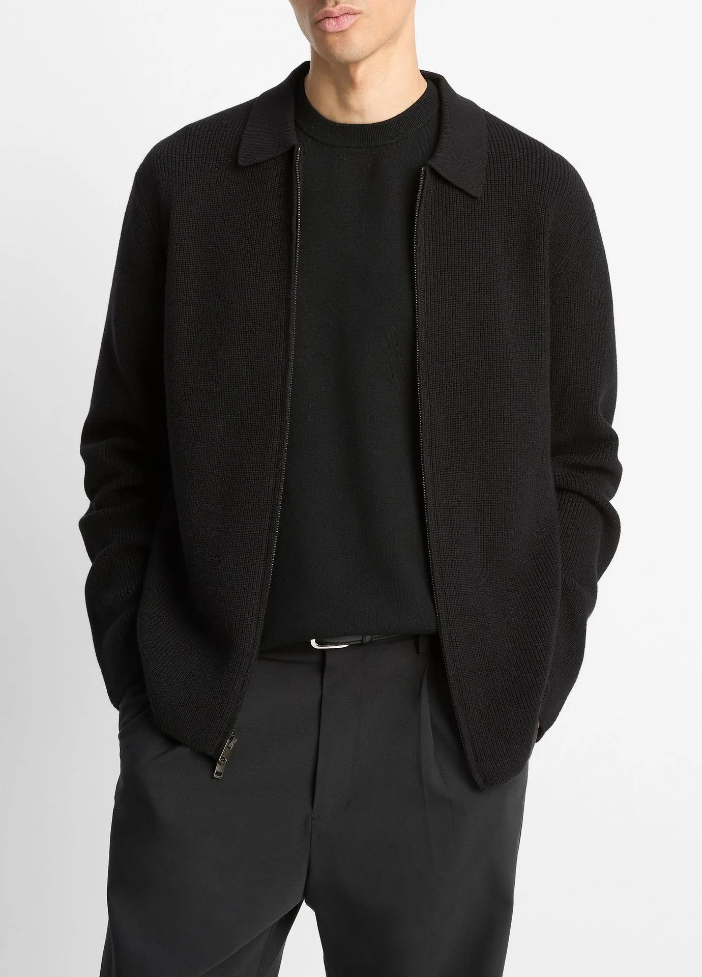 Wool-Blend Two-Way Zip Cardigan