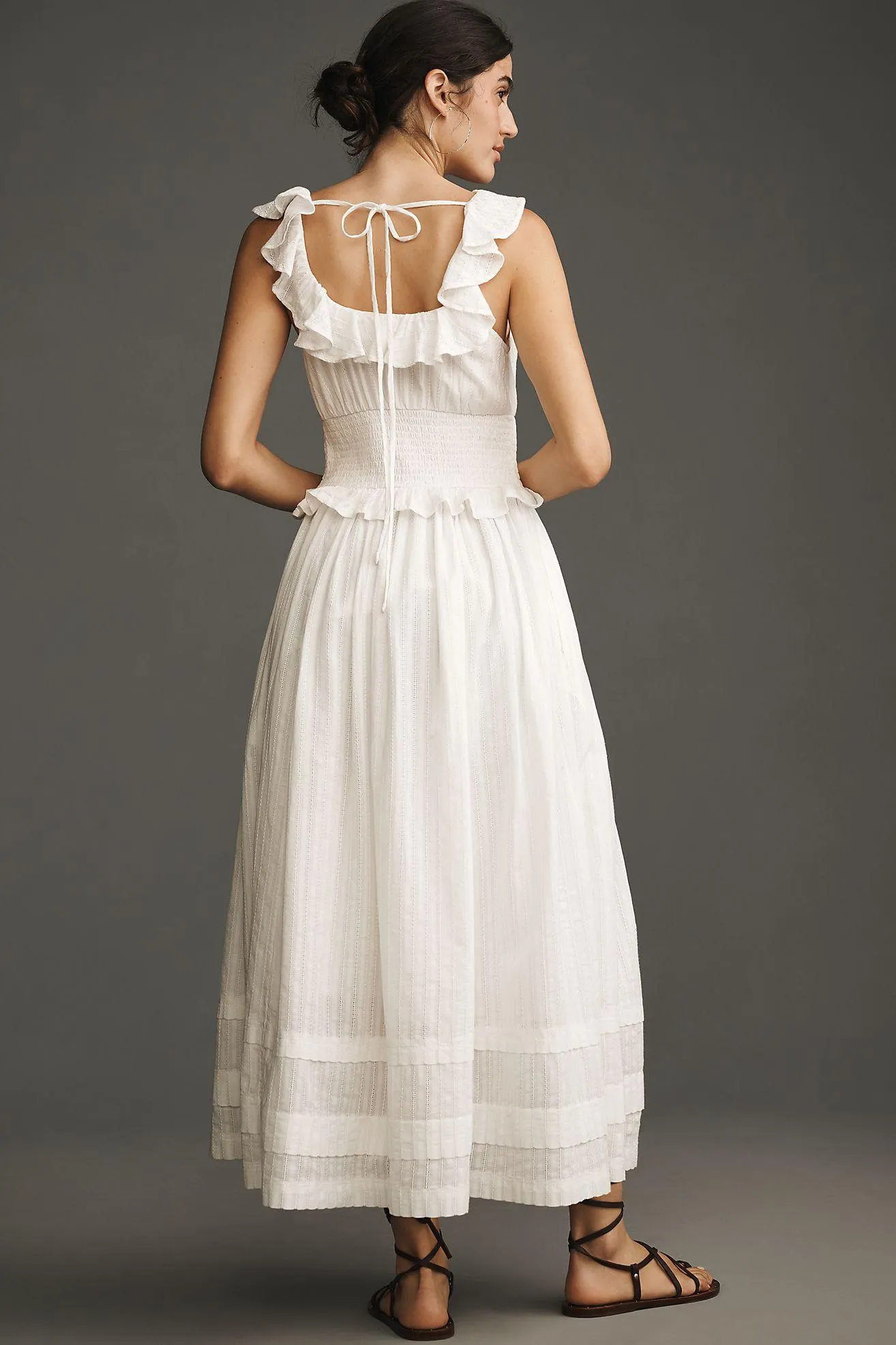 Pilcro Ruffled Smocked-Waist Button-Front Midi Dress