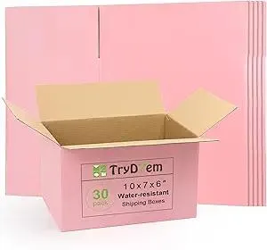 Cute Pink Shipping Boxes, 10x7x6 Inch Gift Packaging Boxes, Pack of 30