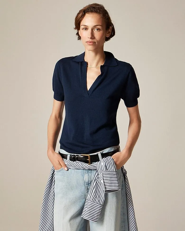 Short-sleeve sweater-polo in merino wool