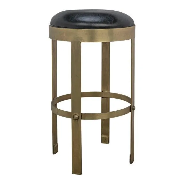 Prince Counter Stool with Leather in Brass Finish
