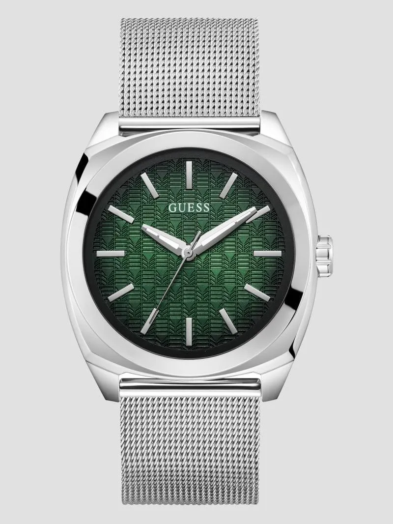 Silver-Tone and Green Analog Watch