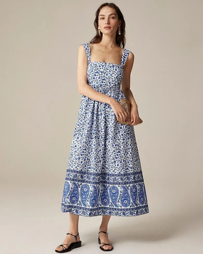 Squareneck midi dress in bandana block print