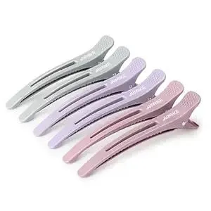 AIMIKE Hair Sectioning Clips with Silicone Band - 6pcs No Crease Duck Billed Clips for Styling, Cutting, and Rollers in Morandi Color