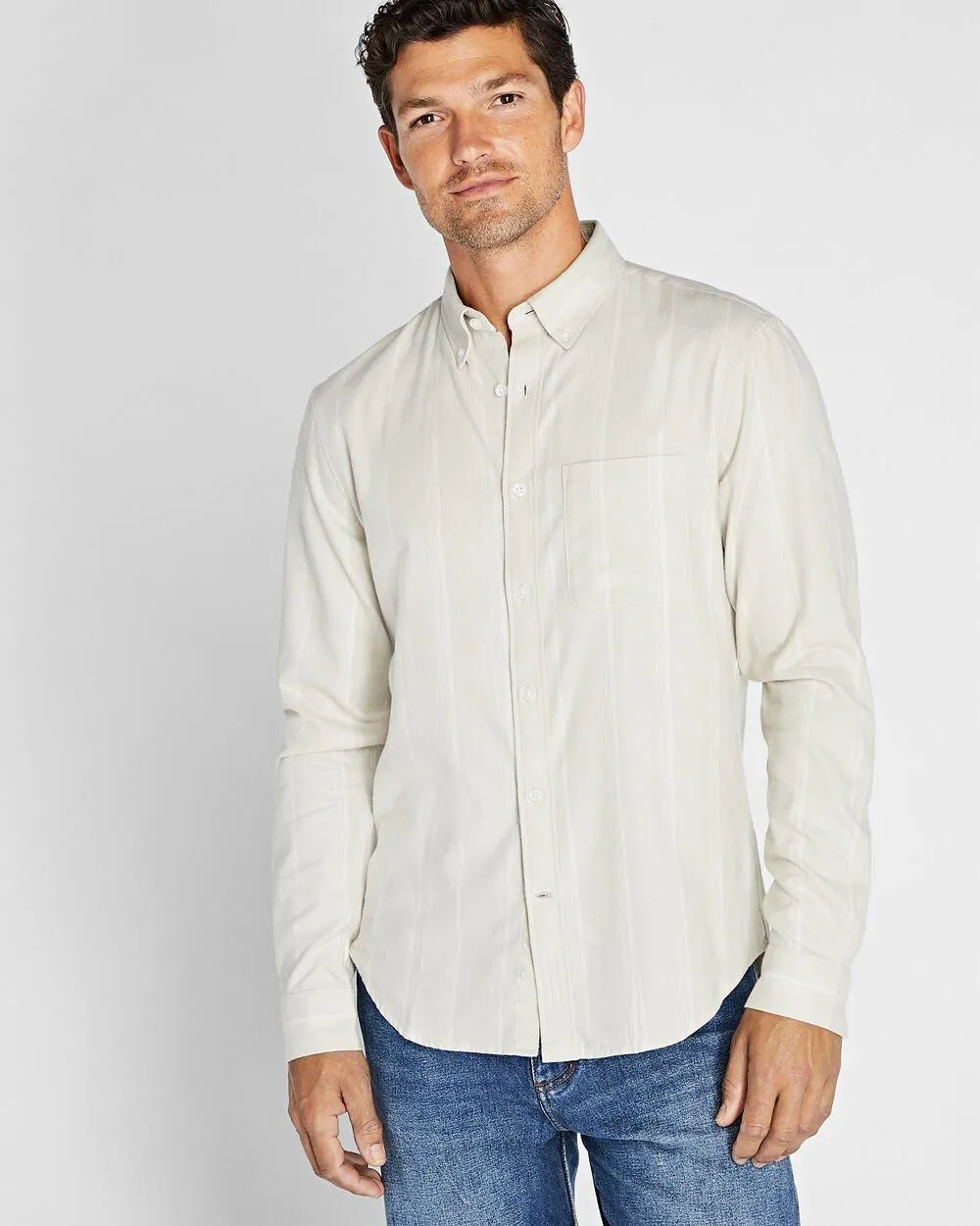 Long-Sleeve Wide Stripe Flannel Shirt