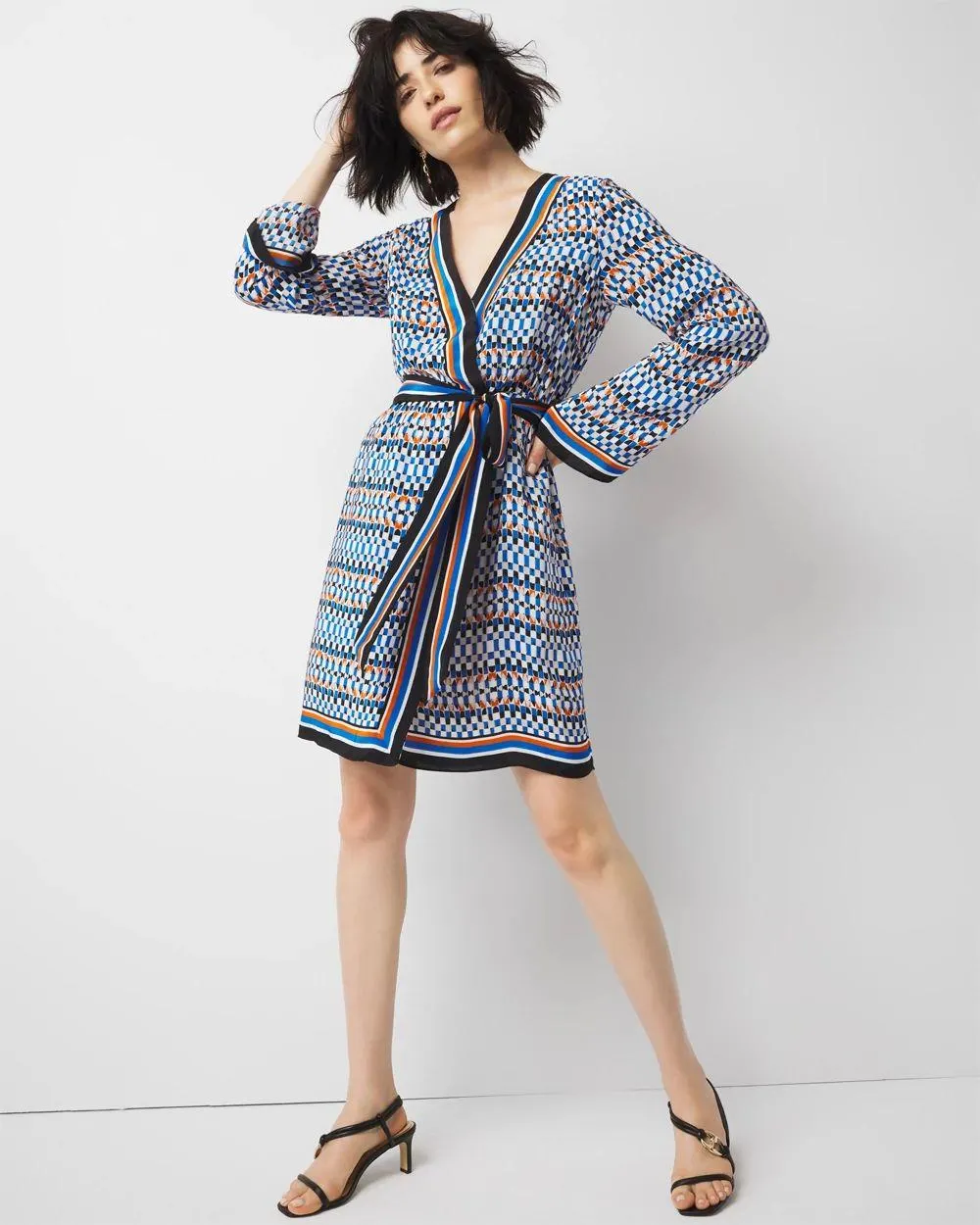 Long-Sleeve Surplice Mini Dress