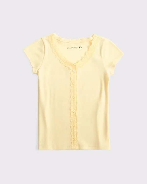 lace-trim button-through tee