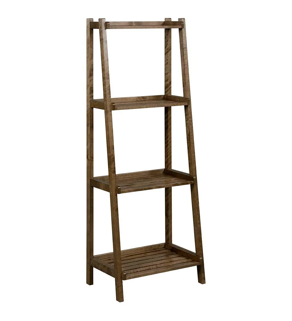 Farmhouse 4-Tier Wooden Leaning Ladder Shelf - Antique Chestnut