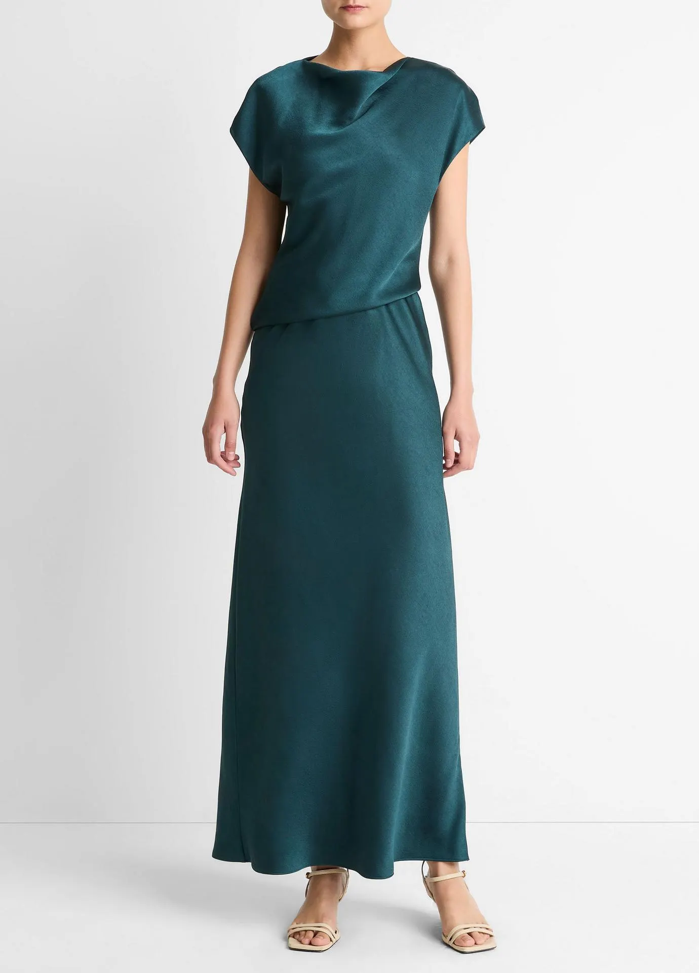 Draped Satin Cowl-Neck Dress