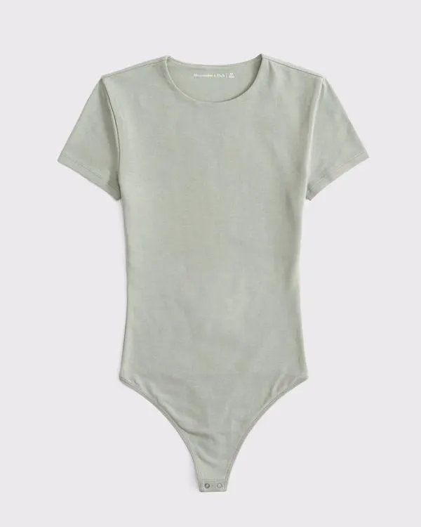 Cotton-Blend Seamless Fabric Tee Bodysuit