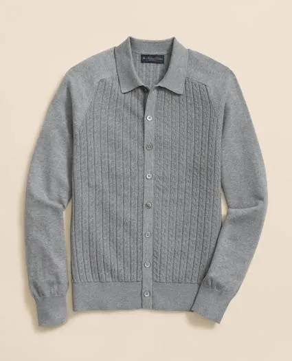 Cotton Mini-Cable Polo Cardigan