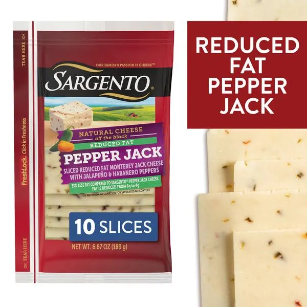 Sargento Reduced Fat Natural Pepper Jack Sliced Cheese, 10 Slices