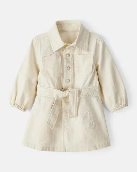 Baby Girl Embroidered Cotton Long-Sleeve Dress - White