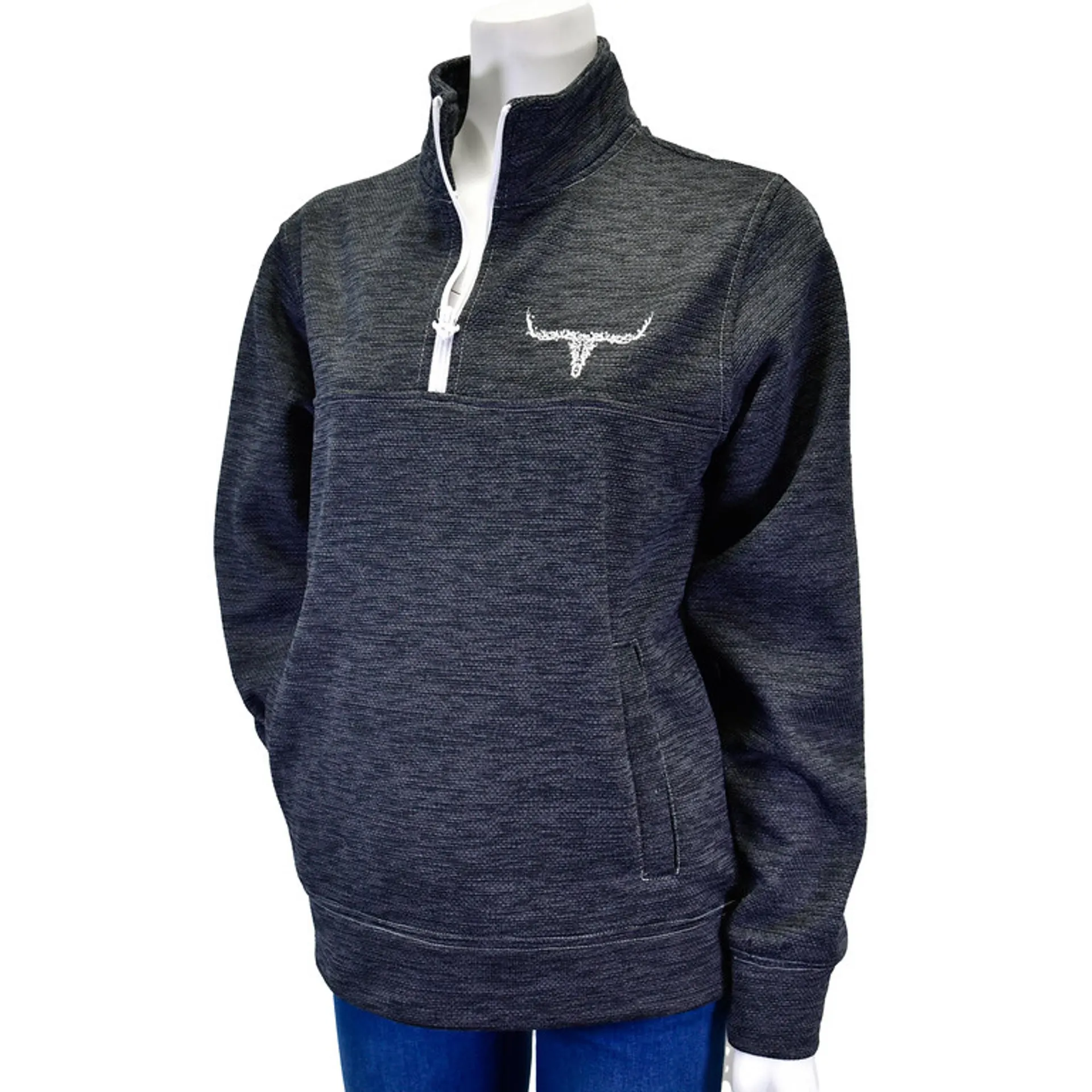 Cowboy Hardware Womens Heather Grey Skull Fleece Pullover