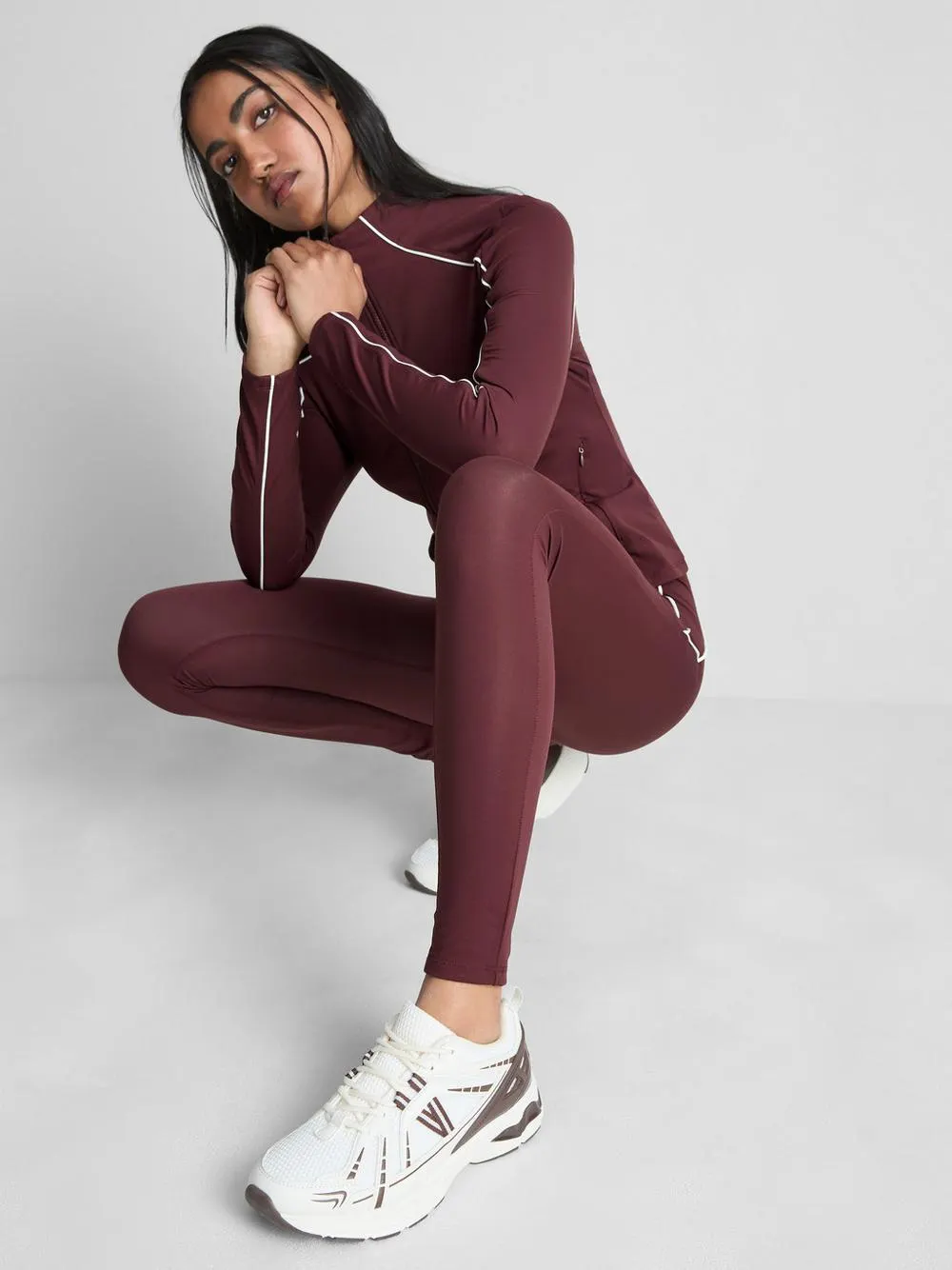 High Waisted Pipe Detail Active Leggings