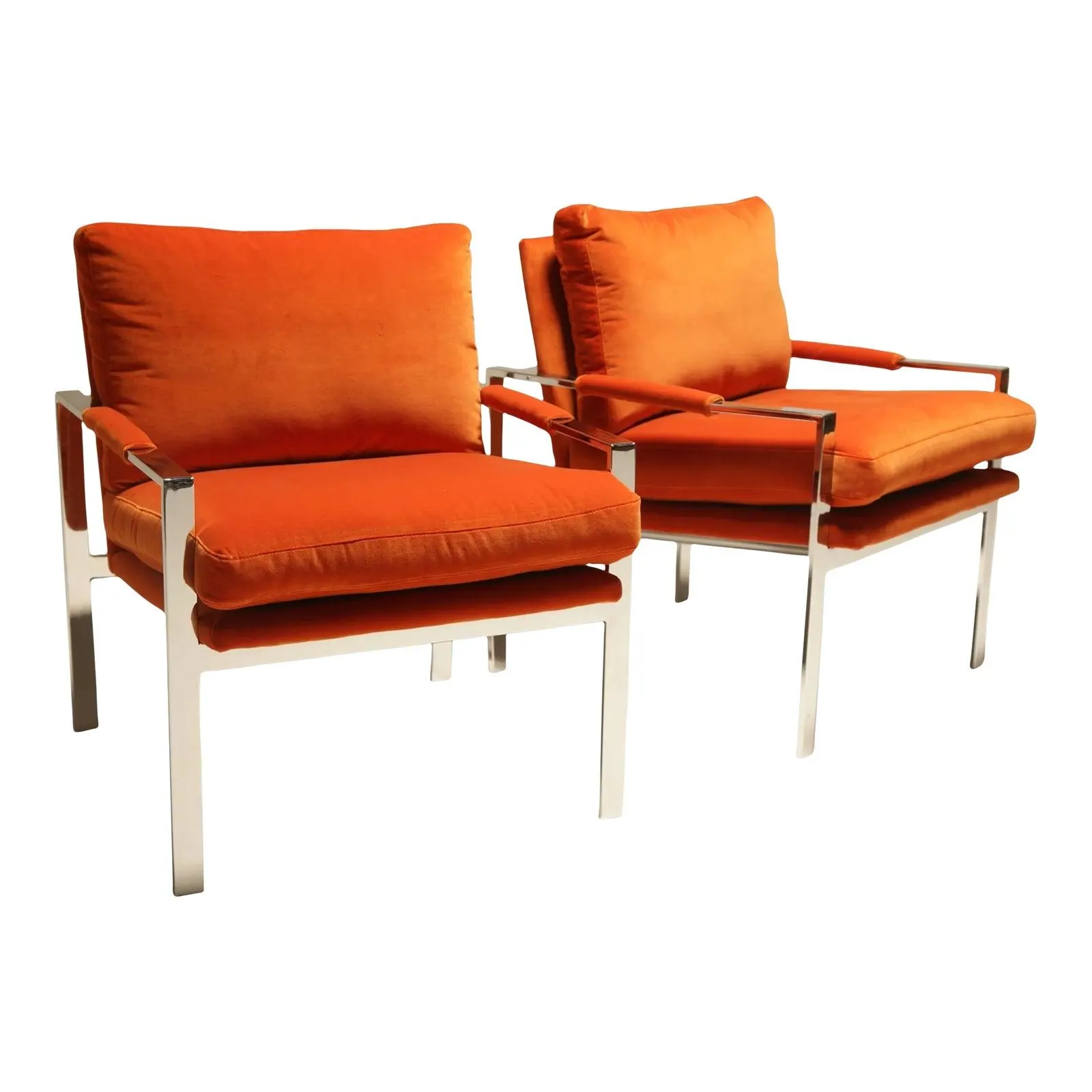Milo Baughman Flat Bar Chrome Armchairs - A Pair