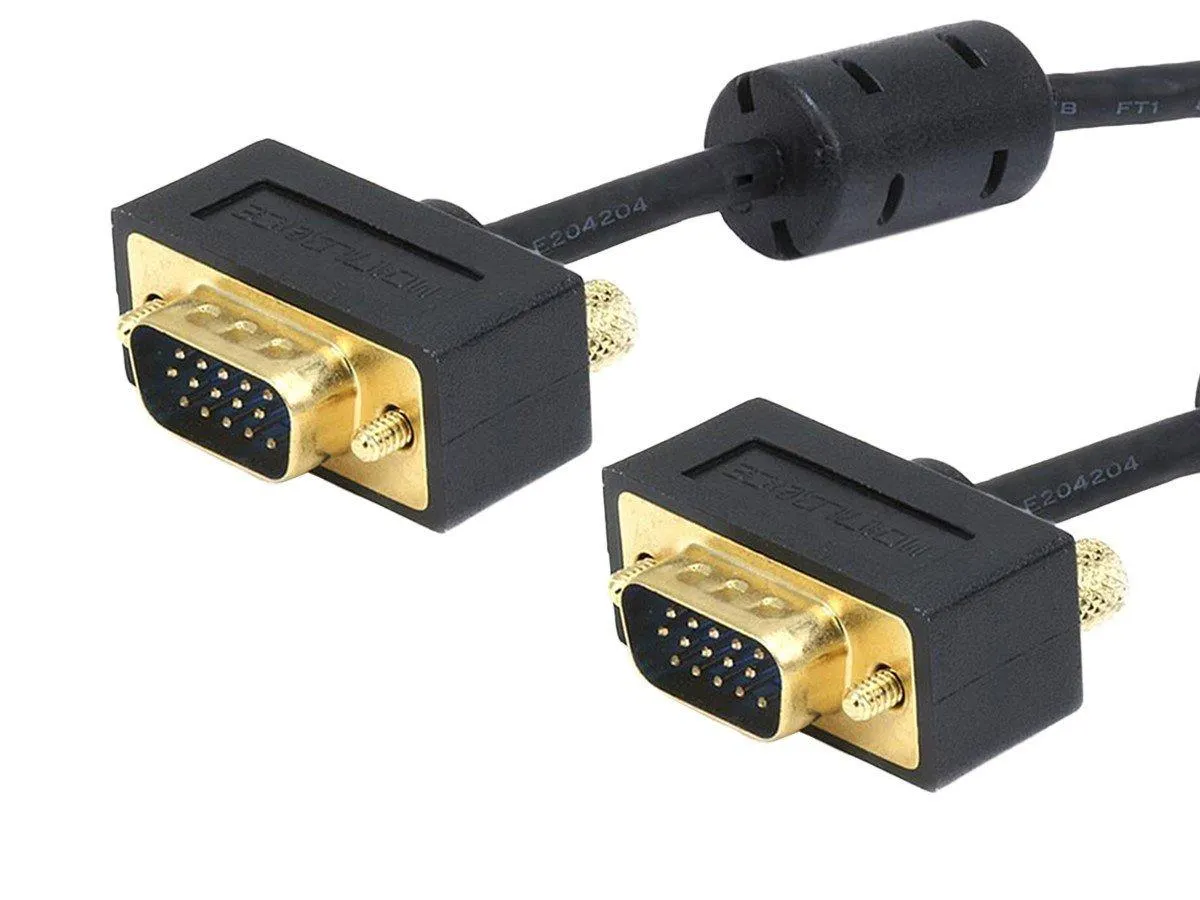Monoprice 25ft Ultra Slim SVGA Super VGA 30/32AWG M/M Monitor Cable with Ferrites (Gold Plated Connector)