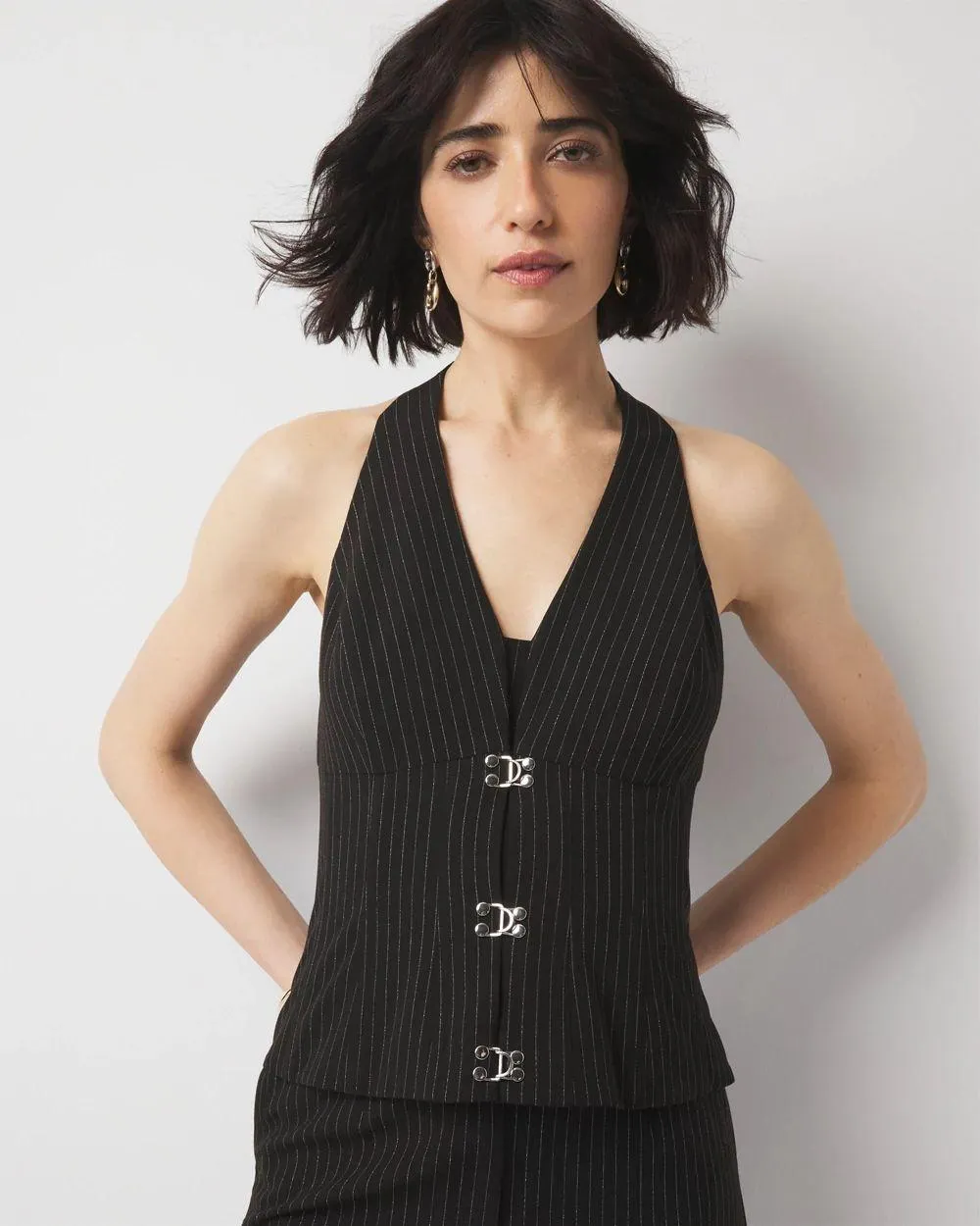 Pinstriped Hook & Eye Halter Top