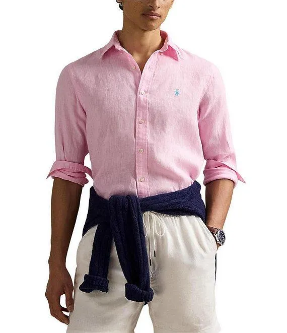 Piece Dye Solid Linen Long Sleeve Woven Shirt