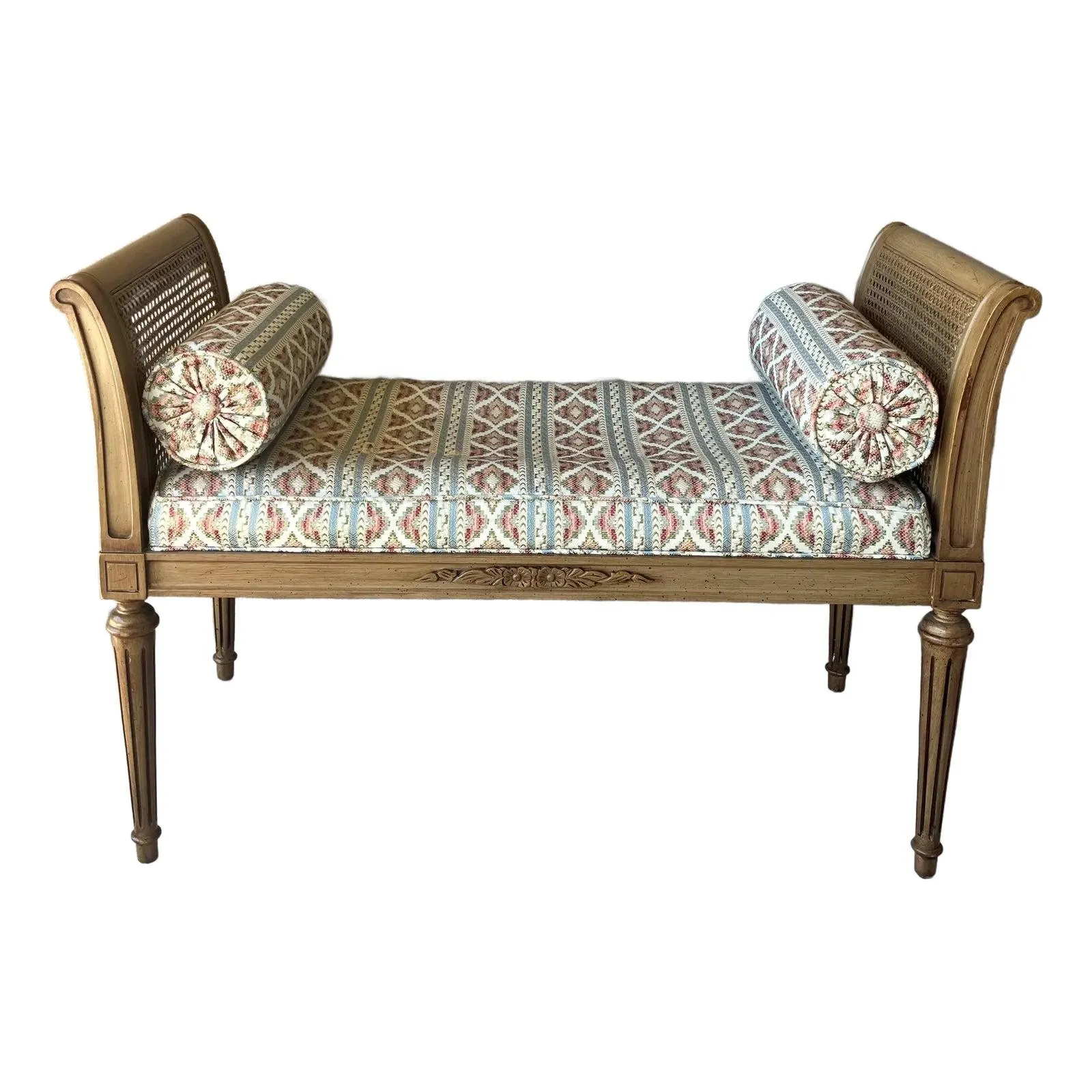 Timeless Mid 20th-Century Regency-Style Cane & Ash Wood Entryway / Window Bench