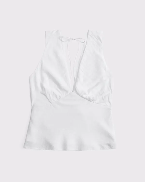 Linen-Blend Tie-Back Set Top