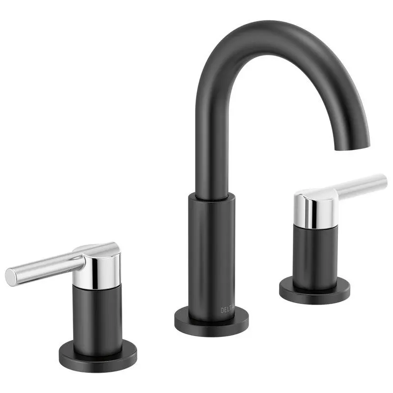Black/Chrome Nicoli Widespread Bathroom Faucet 3 Hole, 2-handle Bathroom Sink Faucet with Drain Assembly (Part number: 35749LF-CS)