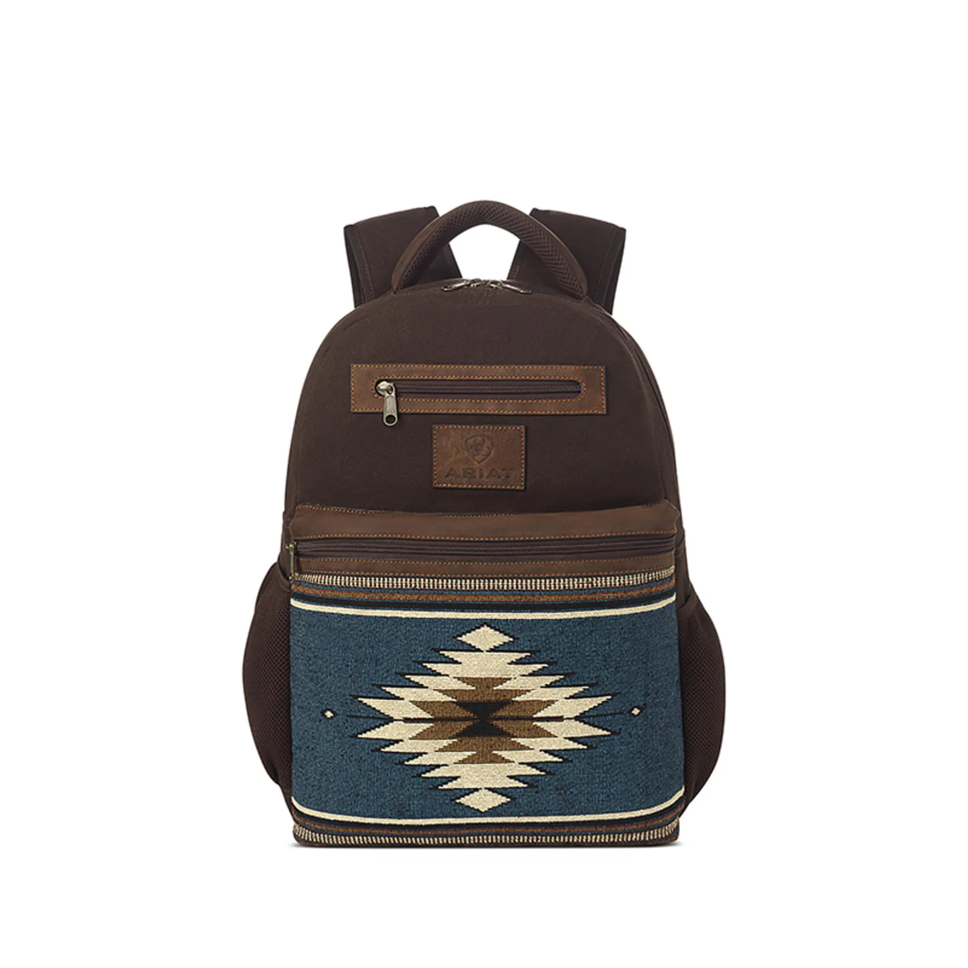 Ariat Brown Backpack with Blue/Brown Aztec Print Rug