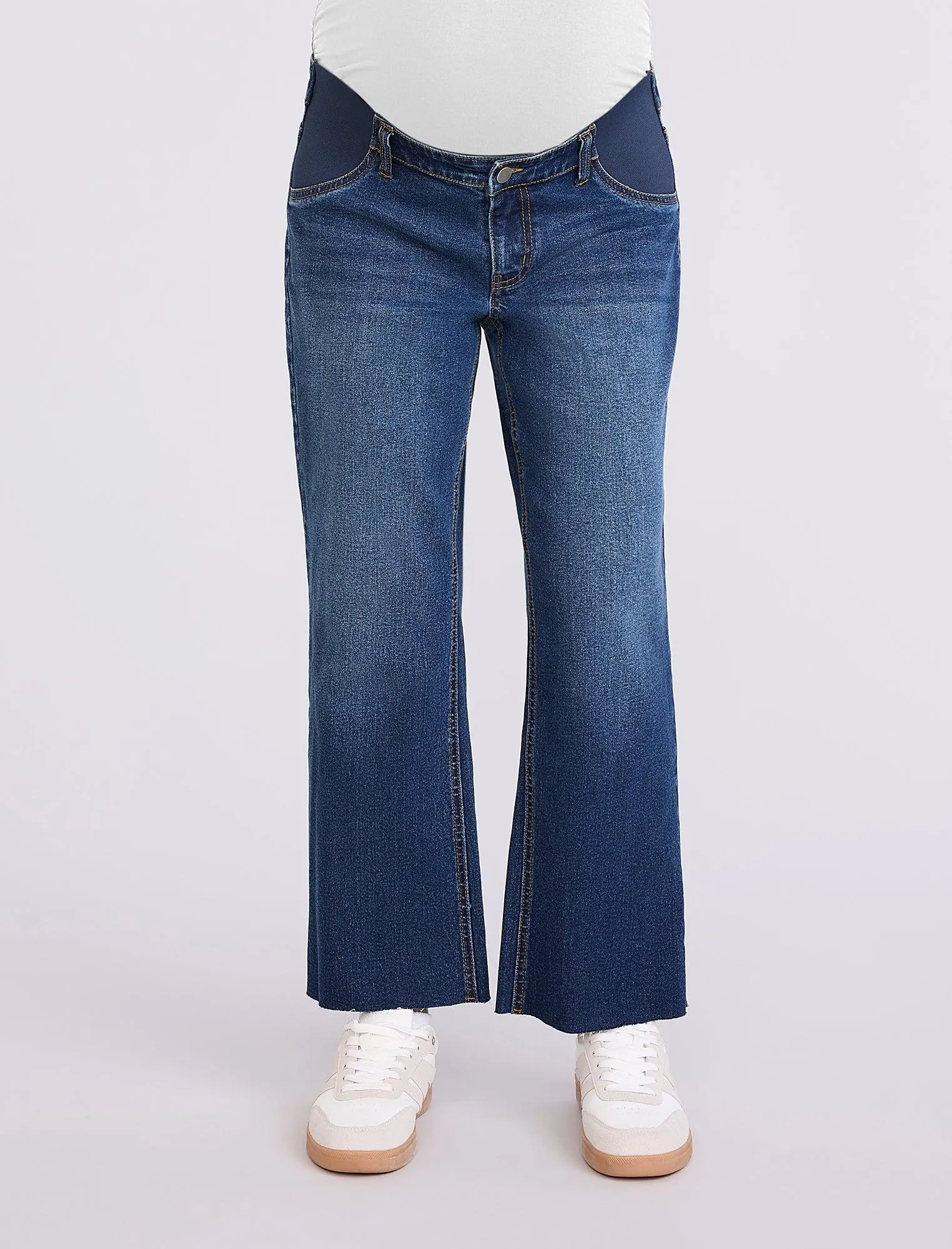 Crop Wide Leg Jeans with Elastic Pocket Inserts