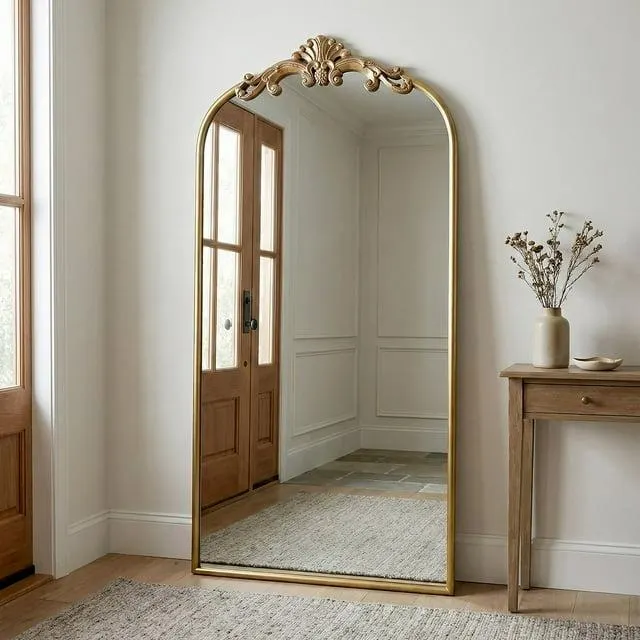 Azalea Park 36" x 72" Antique Gold Filigree Style Metal Leaner Floor Mirror