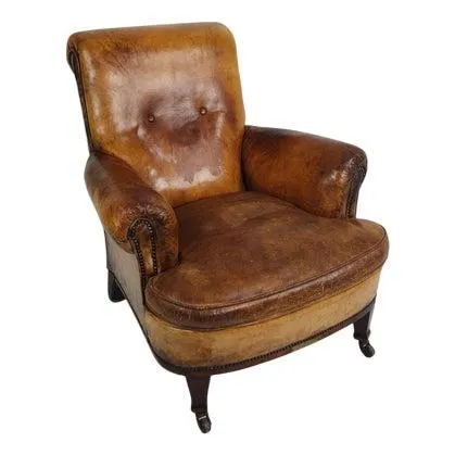 Antique English Leather Club Chair, 1890s