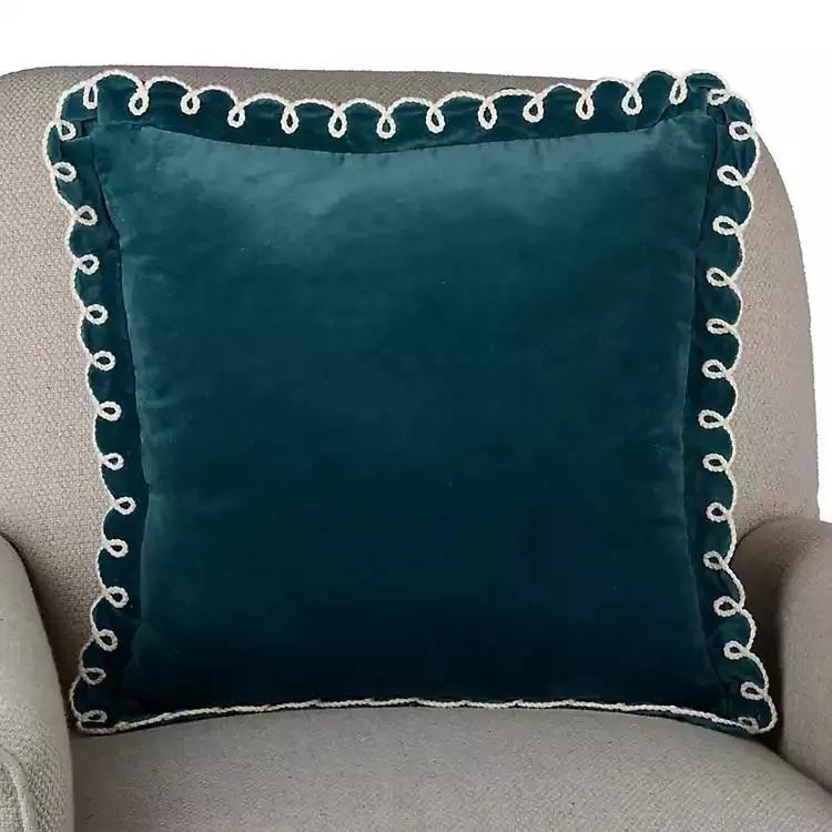 Blue Velvet Looped Trim Pillow